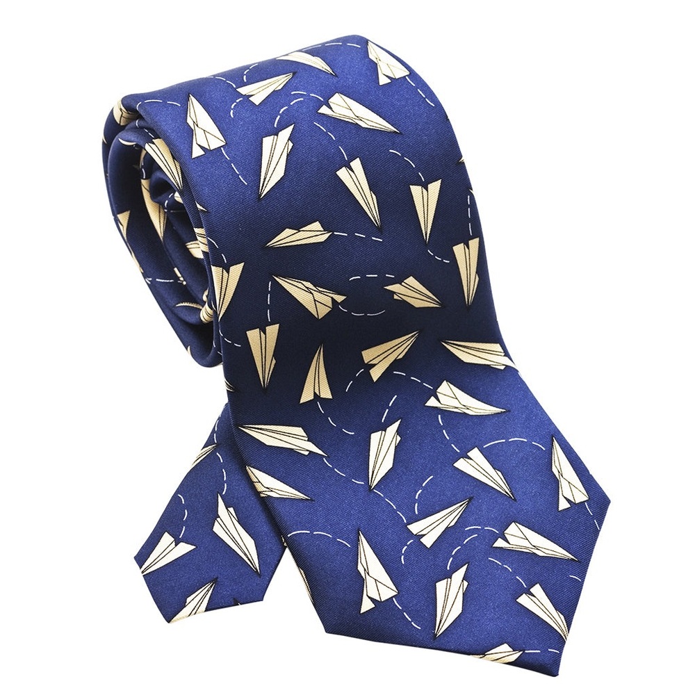 Vintage Josh Bach Paper Airplanes Blue Necktie Tie‎ Pure Silk 4”x 57" Aviation